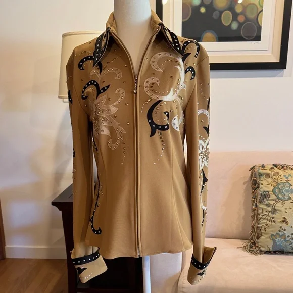 Rods Western Women’s Embellished Tan Button Down Show Stopping Western Shirt - Picture 1 of 5